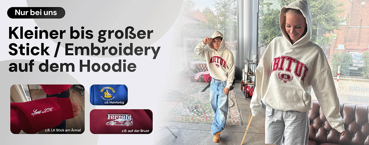 Abihoodie mit Embroidery-Stickerei als hochwertige Veredelung